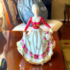 Lady Figurine with red and pink roses on her dress and hat. Bundle and save $